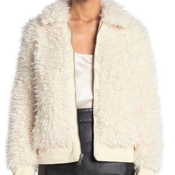 BCBGeneration Cream Faux Fur Jacket Coat - Picture 4 of 4